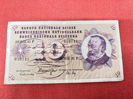 10 Franken Banknote 1973 gebraucht