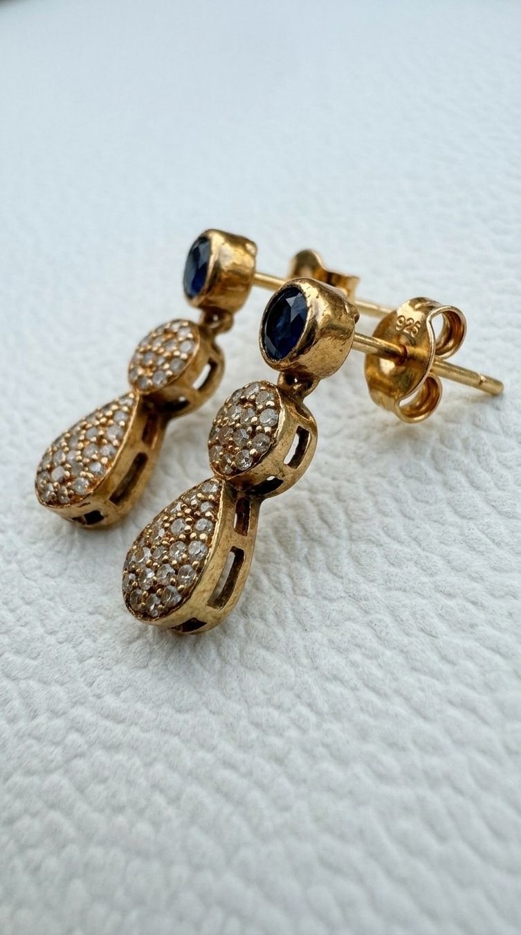 Orecchini pendenti & Orecchini a lobo: Boucles d'oreilles saphirs diamants – Nuovo e nell'imballaggio originale da St-Maurice venduto da Sandrinette123 2