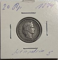 Schweiz 20 Rappen 1894 I/III vzgl - abart, Stempelriss(chen)