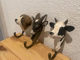 Drei Wandhaken Tierköpfe aus Holz gebraucht guter Zustand