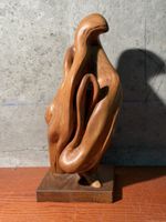 Hand-Carved Wooden Sculpture Abstract Form on Base