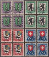 1925, J33-J36 Viererblöcke mit Orts-Stempel, Kat: 180.-+