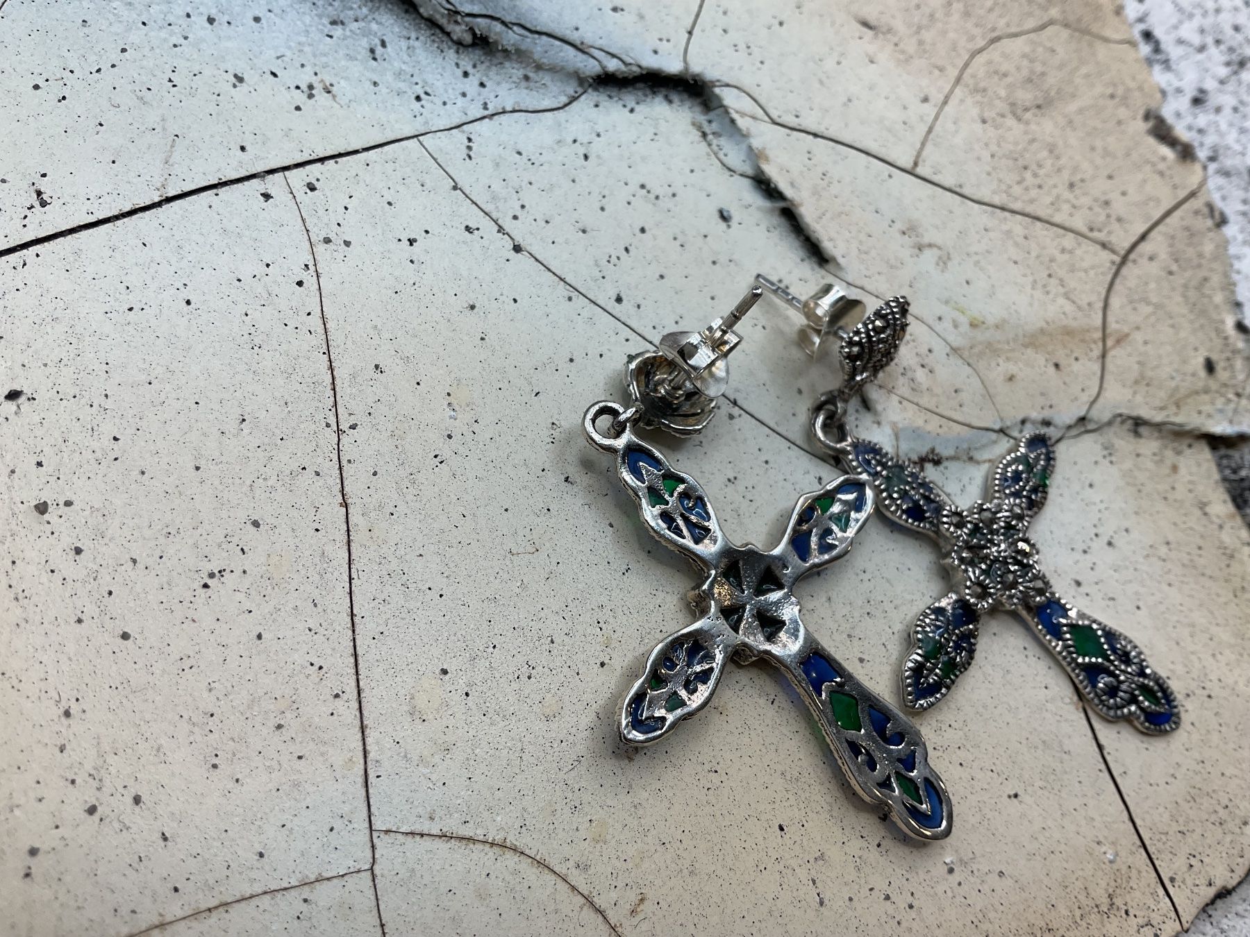 Boucles d'oreille: Vintagestil Ohrstecker, Emaille u. Markasiten – Neuf (Voir description) à luzern par Alpendorf1 1