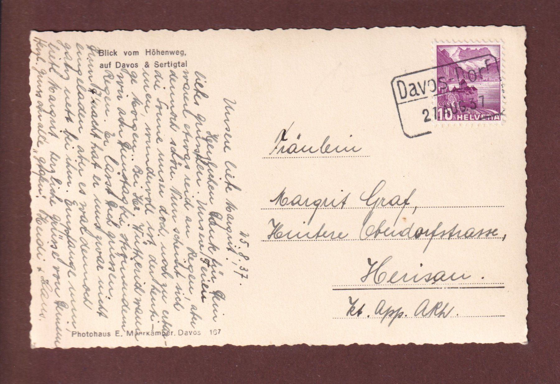 Cartoline postali: DAVOS - 1937 Bahnstempel – Usato da Pully venduto da nicecards 1