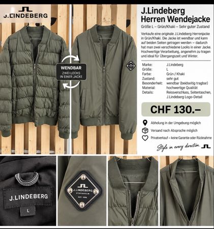 J.Lindeberg Wendejacke Herren grün Khaki Grösse L