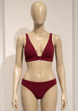 H&M Maillot de bain 2 pièces bordeaux texturé Taille M