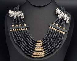 Vinatge Safari Collier; Holzperlen & Zebras