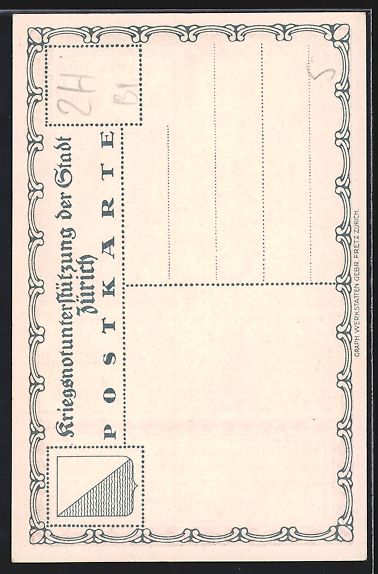 Cartoline postali: Zürich, Kriegsnotunterstützung der Sta – Usato da Berlin venduto da bartko-reher 1