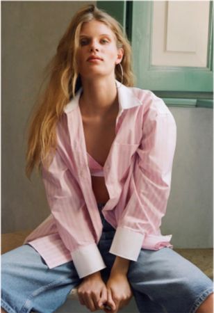 Bluse ZARA gestreift rosa weiss Oversize Sandro Stil