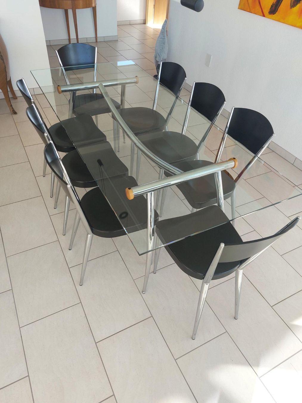 Pfister Set di tavolo e panche: Table avec plateau en verre et 8 chaises – Usato da Vallon venduto da fnirak 1