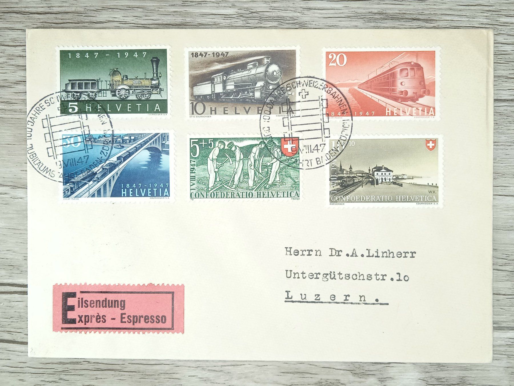 Tutti i francobolli: TR02 Enveloppe + Timbre Suisse 1947 – Usato da Cousset venduto da Patrick_Collections