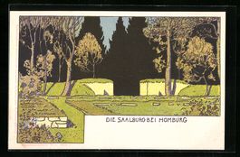 Steindruck-AK Bad Homburg, Die Saalburg