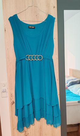 Kleid Robe Vestito tg M 38-40 Teal Blu Sommer Cocktail Dress