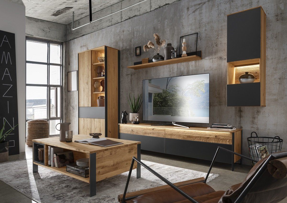 Mobili TV: Lowboard BOSTON Wildeiche massiv 200 cm Glas schwarz – Nuovo e nell'imballaggio originale da Unterentfelden venduto da moebelrufli 4