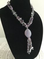 Collier sautoir perles Améthystes & Crystal, NEUF