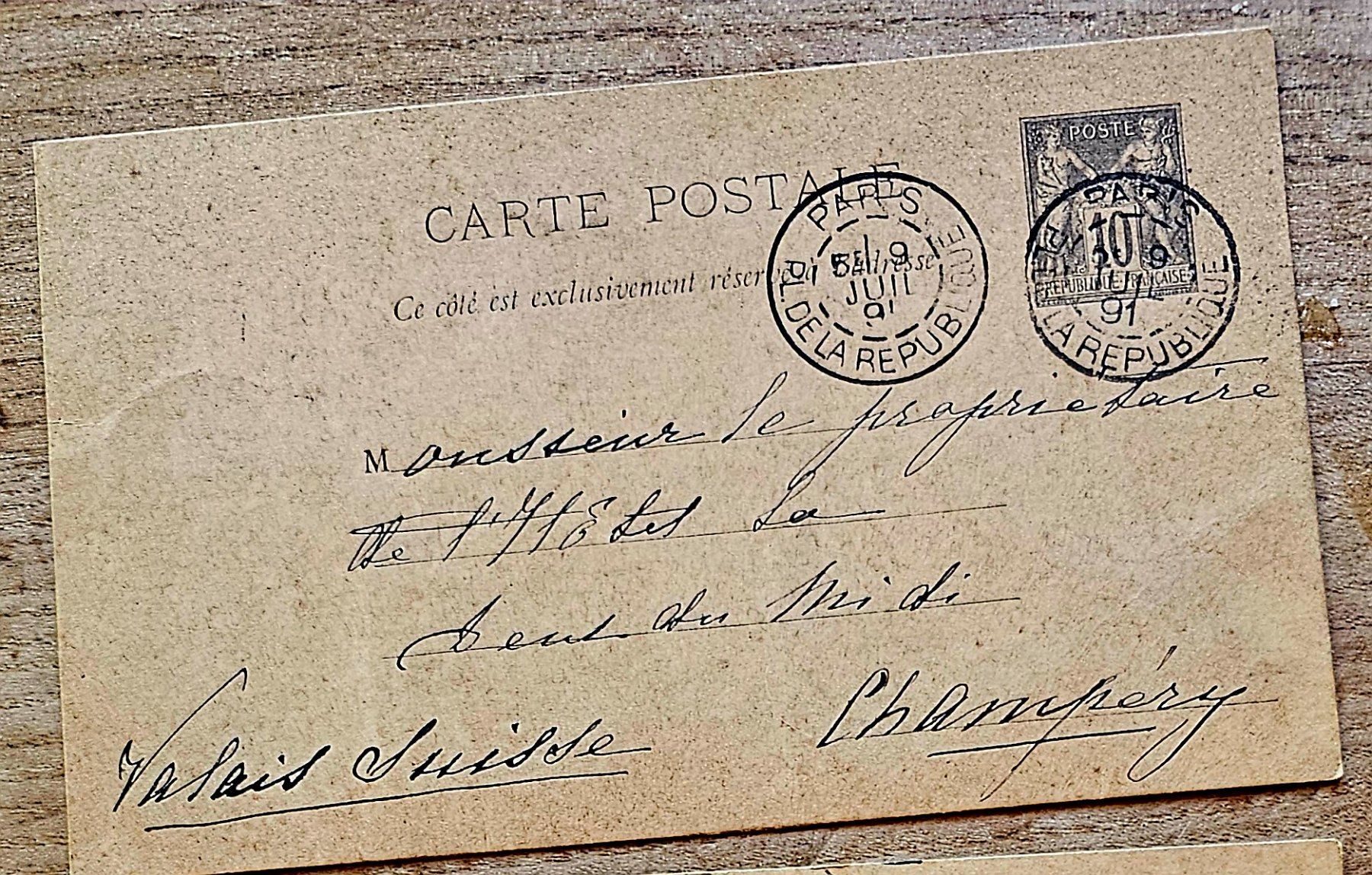 Alle Briefmarken: FRANCE entier postal PARIS - CHAMPERY, 1891 – Gebraucht aus Les Valettes von Nuba1