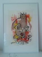 Collage Zeichnung" Königin mit Katze"  Unikat Original