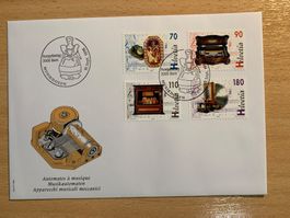 FDC Musikdosen 1998 Schweiz 70+90+110+180 Werte CHF 4.50