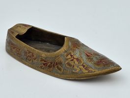 Vintage Messing Aschenbecher Schuh Emaille Handarbeit Deko 
