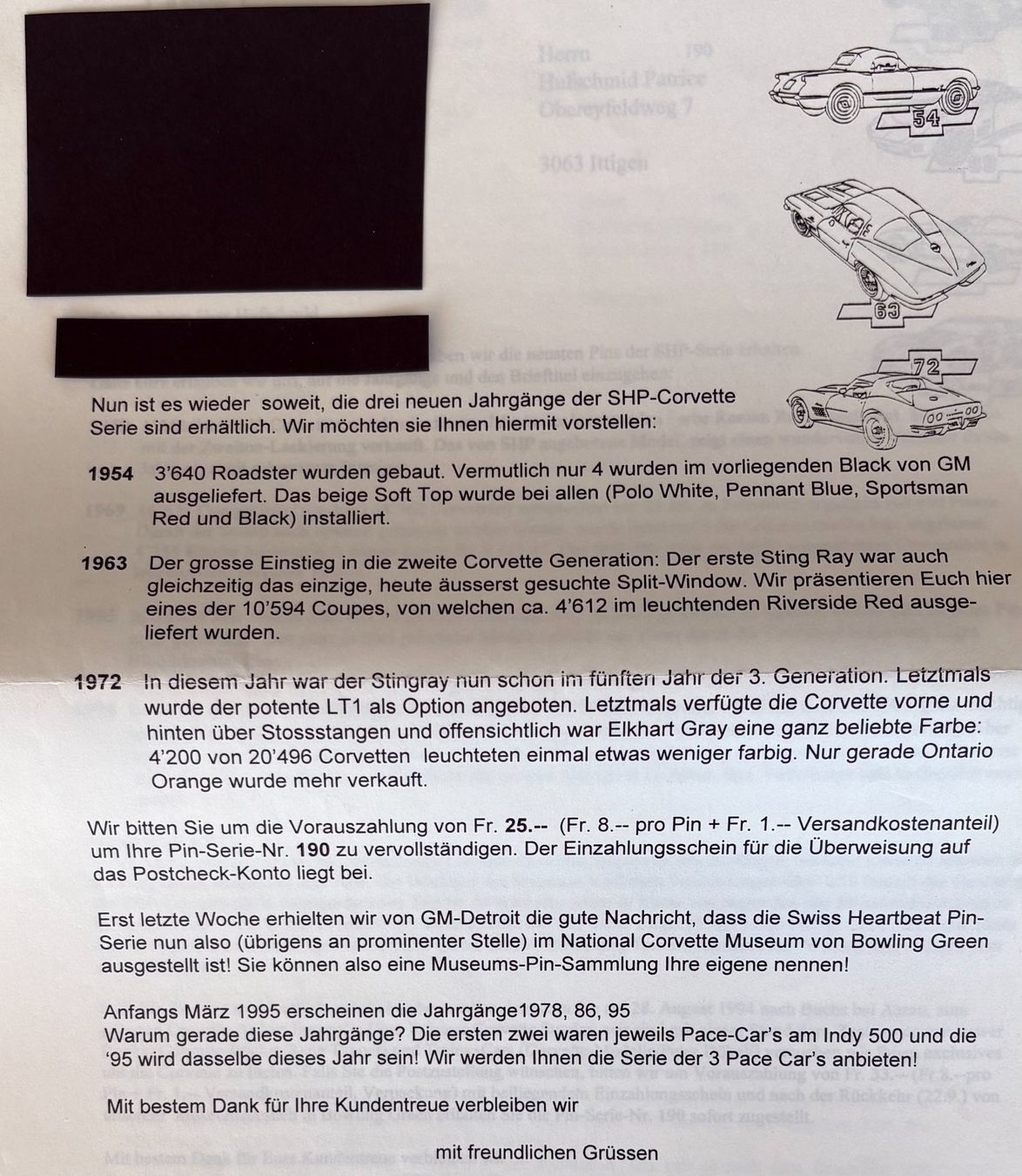 Chevrolet Plaketten & Abzeichen: PIN CORVETTE GESCHICHTE – Gebraucht aus Ostermundigen von Wyatt-Earp 1
