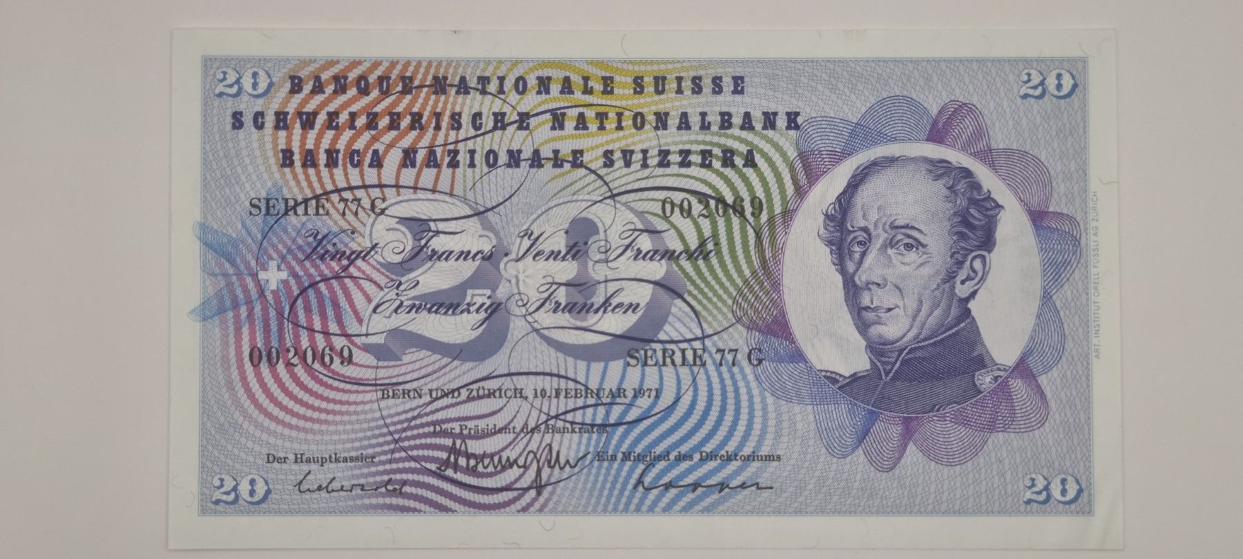Banconote: Note 20 FR 1971 ungefaltet mit Nummer 002069 ! – Nuovo e nell'imballaggio originale da Bure venduto da chap981