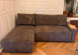 Ecksofa Cord braun mit Bettfunktion und stauraum