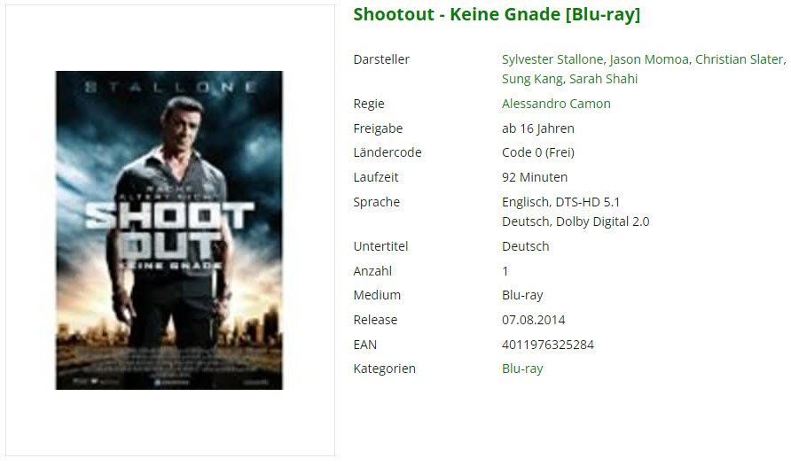Tutti i DVDs: Shootout - Keine Gnade (Bluray) – Usato da Buchrain venduto da Sssschaller