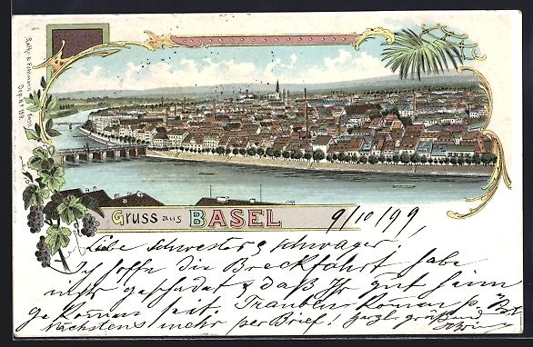 Cartoline postali: Litho Basel, Panoramablick über den Rhe – Usato da Berlin venduto da bartko-reher