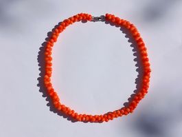 Handgemachte Astkorallen Kette orange-rot Doppelperlen NEU