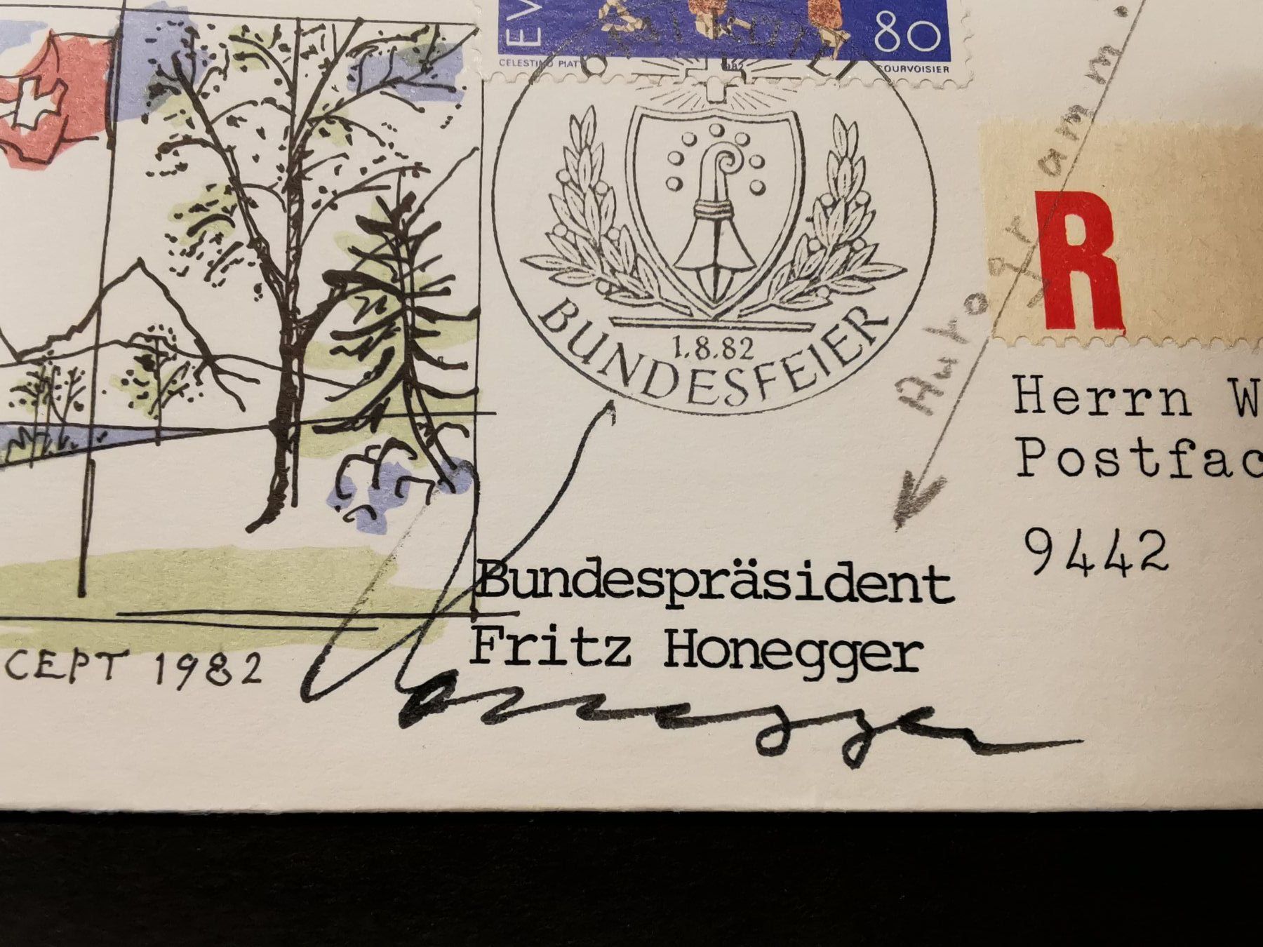 Autografi: Autogramm    Ganzsache   Rütli  Bundesrat  Honegger  1982 – Usato da Rheineck venduto da kat_7gld 1
