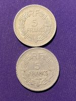 France, 2 X 5 FF 1945 B, 1949 Aluminium 