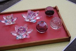 GLAS KRISTALLGLAS ? DEKO 3 BLUMEN + 3 KUGELN