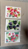 3 Postkarten mit Fruchtmotiven Erdbeeren Brombeeren