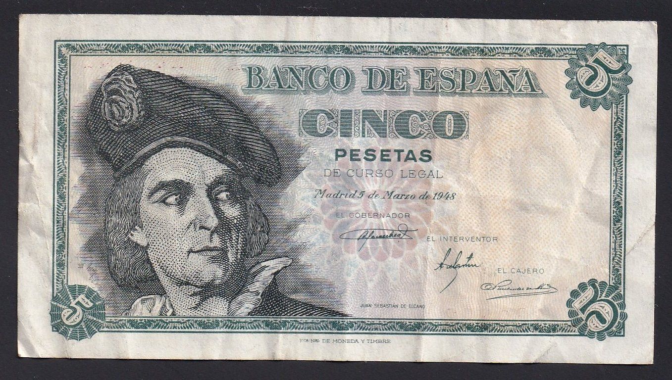 Billets de banque: Spanien 5 Pesetas 1948 – D'occasion à Brugg AG par banknoten_muesli