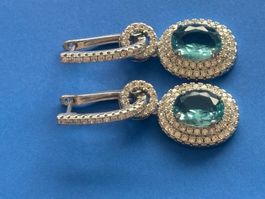 Luxus Elegante Zirkonia Ohrstecker Farbe:Silber / Blau