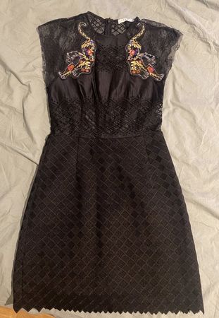 Black Lace Dress with Appliqué - Sandro