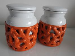 2 Stück Porzellandosen mit Deckel, "Koralle orange" - NEU