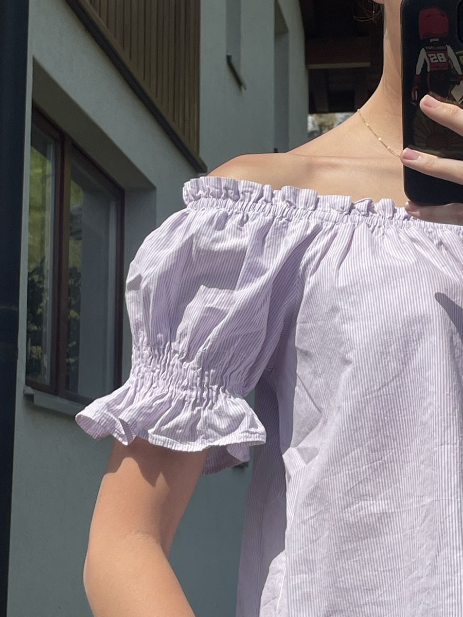 Mango Top: Blouse épaules dénudées rayée mauve - Mango - taille – Nuovo (secondo la descrizione) da Montana venduto da Jeanne_huggler 2