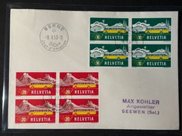 FDC 1953 mit 2x Viererblock, BERNE Jour d'emission