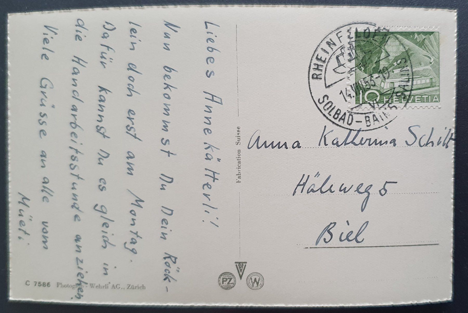 Ansichtskarten: Rheinfelden 1953 – Gebraucht aus Kreuzlingen von Rschweiz1 1