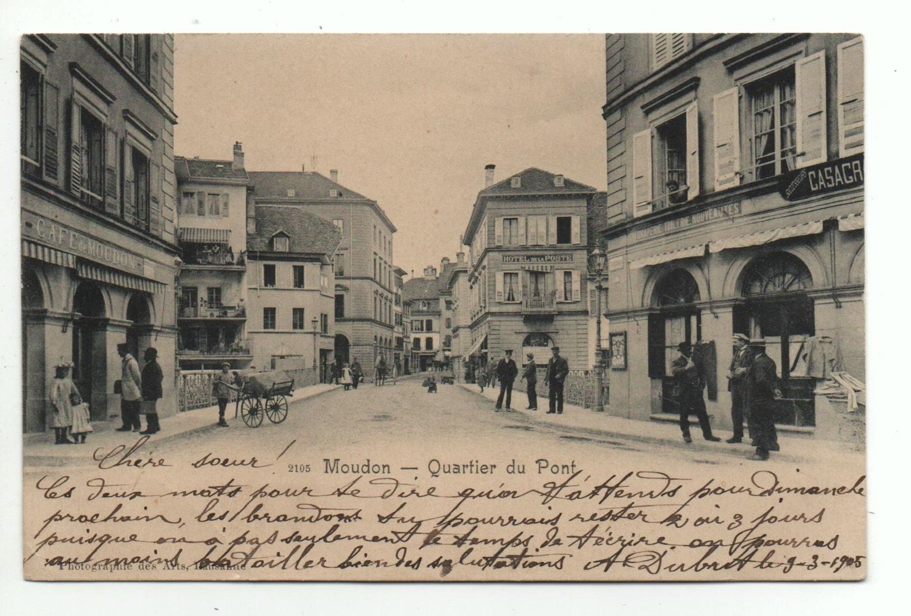Cartoline postali: MOUDON Quartier du Pont, animée – Usato da Jona venduto da philajona