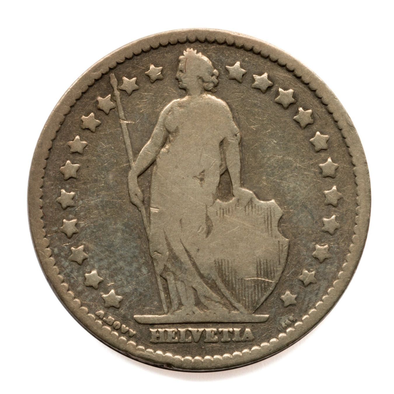Tutti le monete: Schweiz - 1 Franken - 1880 - Silber – Usato da Rotkreuz venduto da Swiss-Coins 1