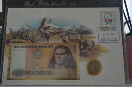 Banknotenbrief mit Münze aus Peru