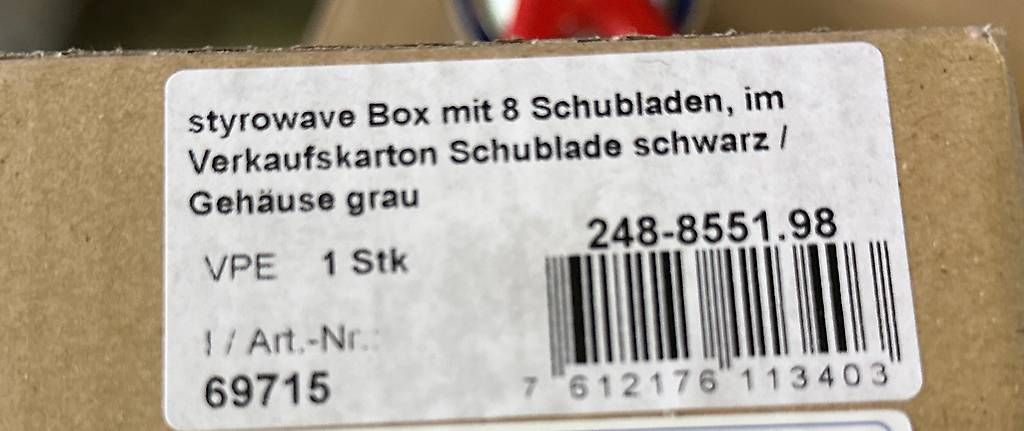 Sistemi di archiviazione: neue Schubladenbox , 8 Schübe, Polystyrol, schwarz/grau – Nuovo e nell'imballaggio originale da Necker venduto da liq24 2