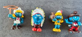 4 Schlumpf Figuren Western + Indianer Peyo Schleich Vintage