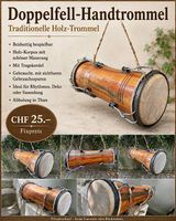 Doppelfell-Handtrommel aus Holz mit Tragekordel