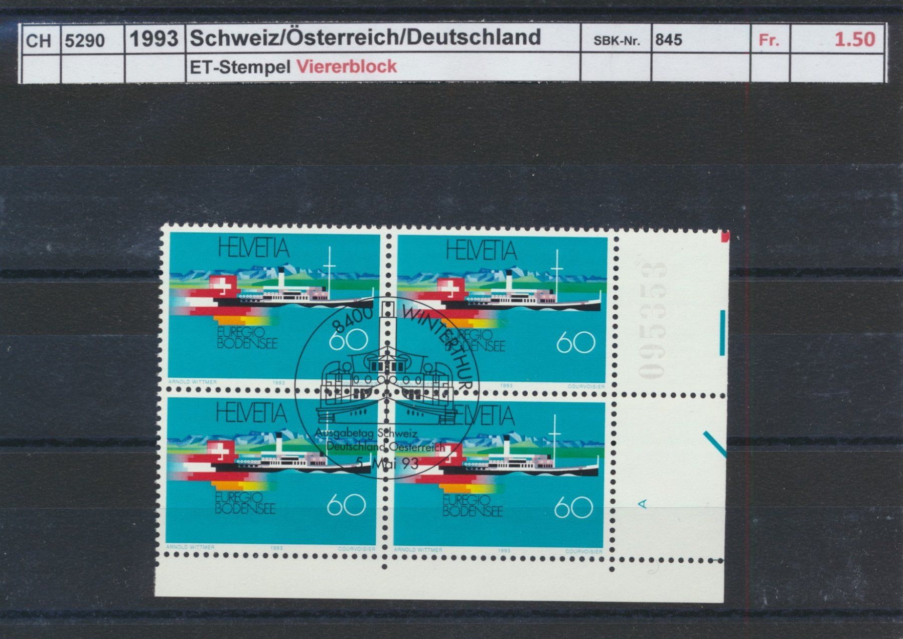 Alle Briefmarken: 1993 "EUREGIO - Bodensee", Viererblock, ET - Stempel – Gebraucht aus Winterthur von Zupogeru