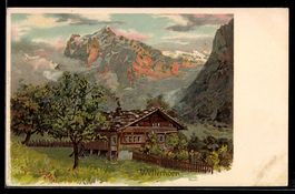 Künstler-AK Wetterhorn, Chalet vor Bergkulisse