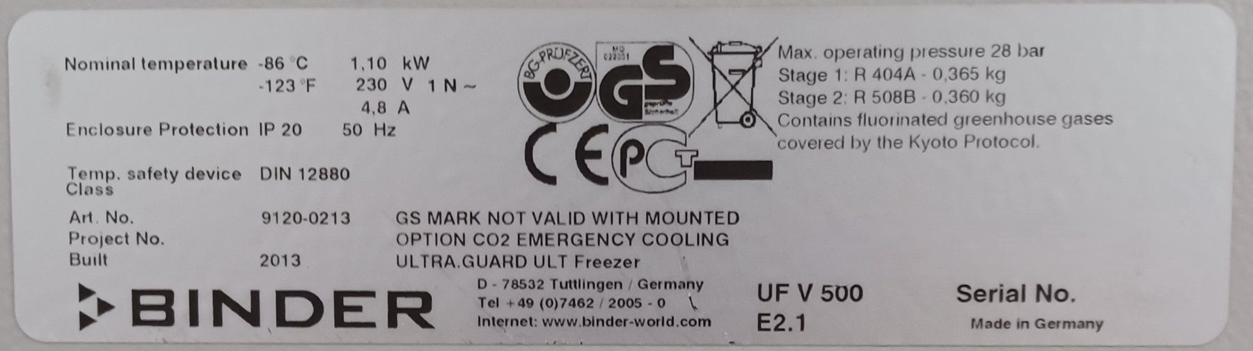 Accessori da laboratorio: Binder UF V 500 Ultra Freezer – Usato da Niederdorf venduto da LeptonAG_Labor 2
