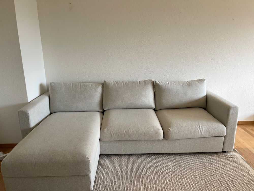 3seat sofabed with chaise longue, beige Kaufen auf Ricardo